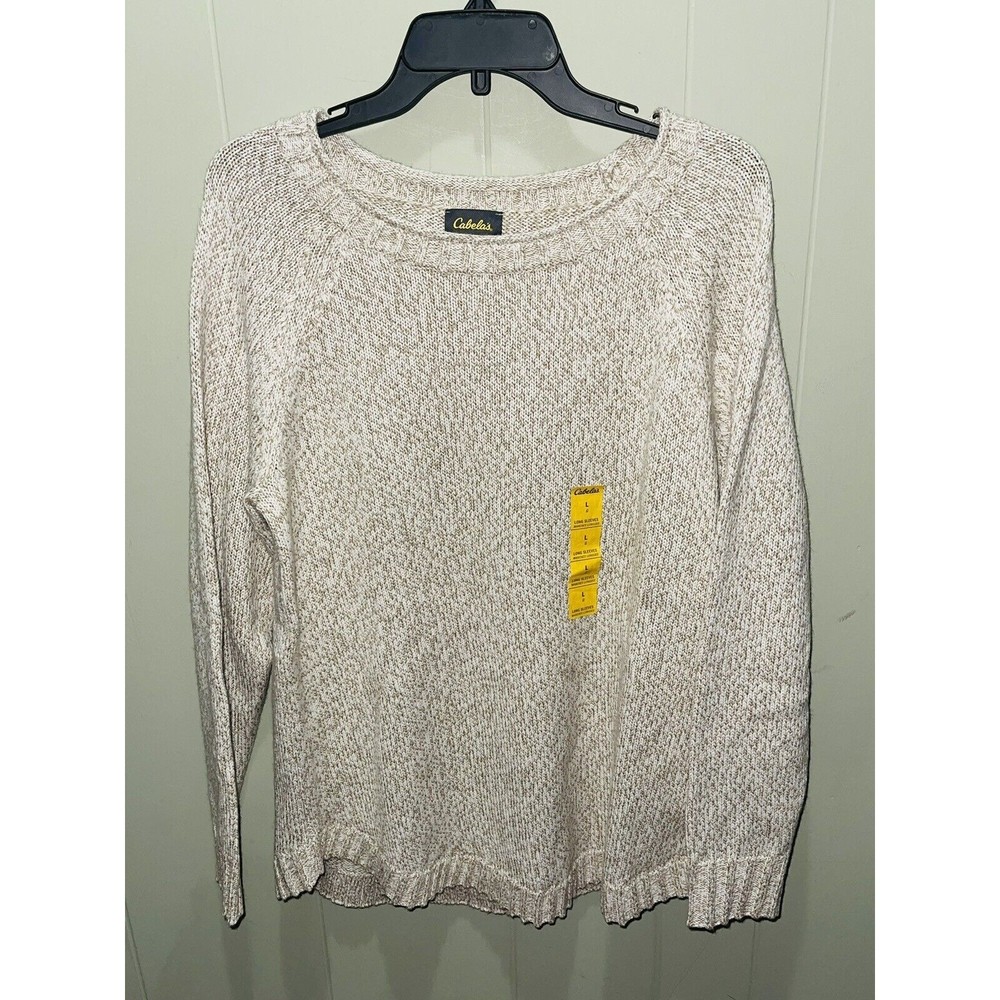 Cabelas Outdoor Hunting Sweater Wool Blend Knit Oatmeal Cream Women’s Sz L NWT